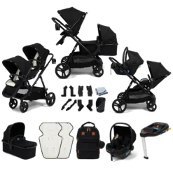 Puggle Memphis 3-in-1 Duo I-Size Double Travel System With ISOFIX Base - Midnight Black
