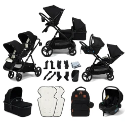 Puggle Memphis 3-in-1 Duo I-Size Double Travel System - Midnight Black