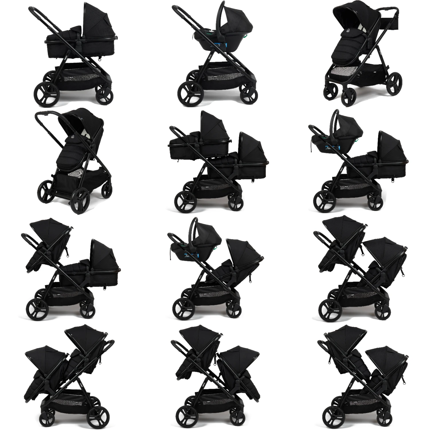 Puggle Memphis 2-in-1 Duo I-Size Double Twin Travel System With ISOFIX Base β Midnight Black 4 Puggle Memphis 2-in-1 Duo I-Size Double Twin Travel System With ISOFIX Base β Midnight Black - Image 2