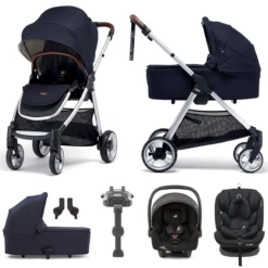 Mamas & Papas Flip XT2 7pc (i-Snug 2 & Lockton 0+123 Car Seat) Travel System With Carrycot & ISOFIX Base - Navy