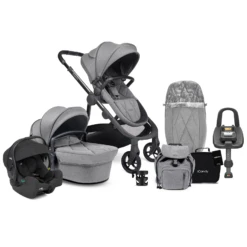 ICandy Orange 3 Complete 14 Piece Travel System Bundle With I-Gemm 3 Car Seat & ISOFIX Base - Light Slate Marl Phantom