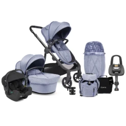 ICandy Orange 3 Complete 14 Piece Travel System Bundle With I-Gemm 3 Car Seat & ISOFIX Base - Mist Blue Marl Phantom