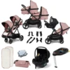Puggle Memphis 2-in-1 Duo I-Size Double Twin Travel System With ISOFIX Base - Vintage Pink -Best Baby Sale Store PinkHero 2