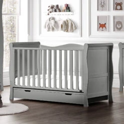 Puggle Prestbury Classic Deluxe Sleigh Cot Bed & Drawer - Grey