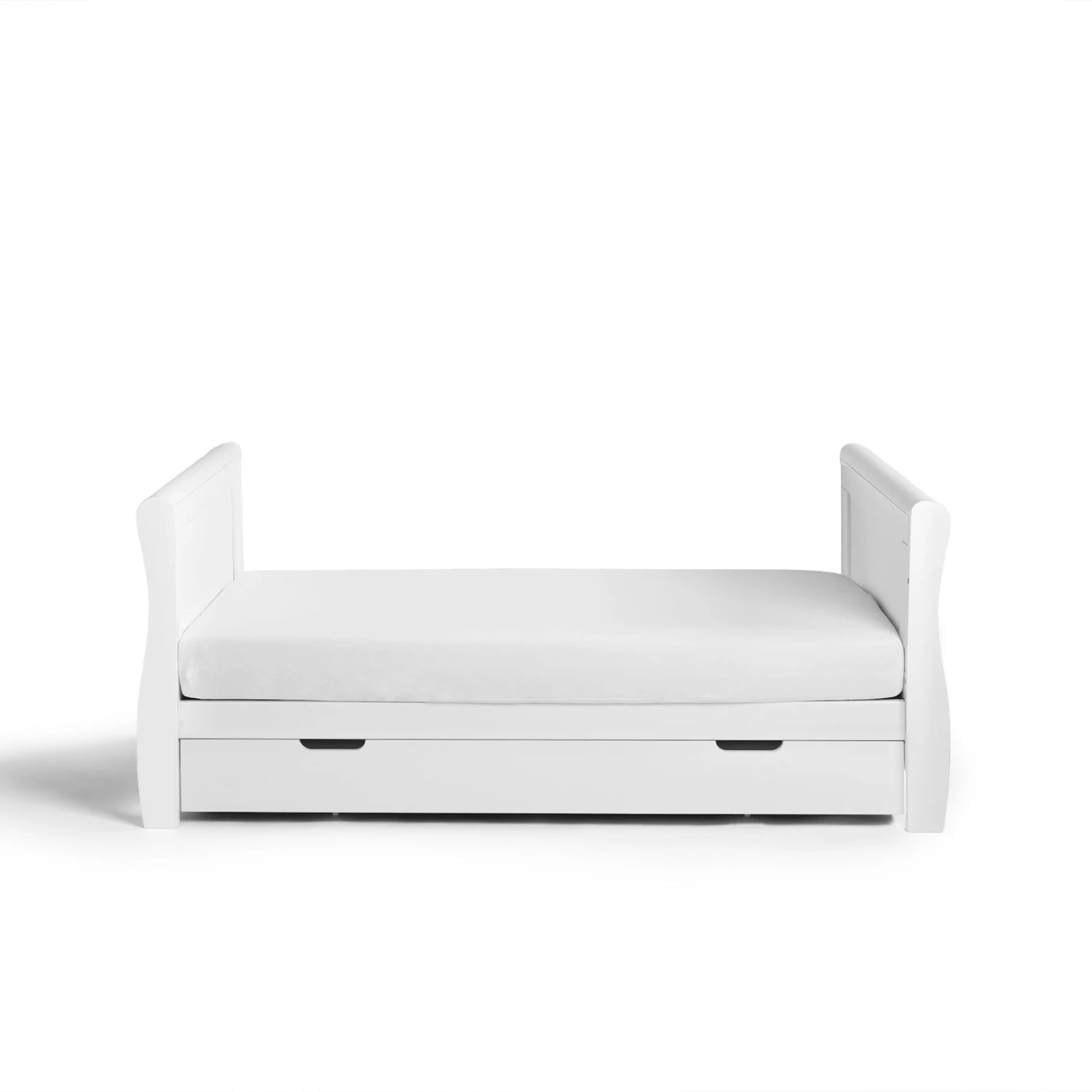 Puggle Prestbury Classic Deluxe Sleigh Cot Bed & Drawer With Mini Uno Essential Spring Cot Bed Mattress - White 140 X 70cm - White 7 Puggle Prestbury Classic Deluxe Sleigh Cot Bed & Drawer With Mini Uno Essential Spring Cot Bed Mattress - White 140 X 70cm - White - Image 5