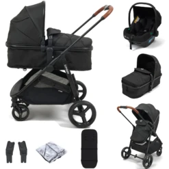 Puggle Monaco XT 2in1 Pram Pushchair Travel System - Storm Black