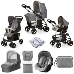 Hauck Shopper SLX Trio Set Travel System With Footmuff, Changing Bag & Raincover- Stone / Grey