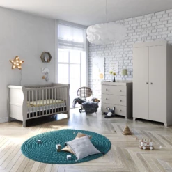 Puggle Alderley Sleigh Cot Bed 4 Piece Nursery Furniture Set - Classic Grey