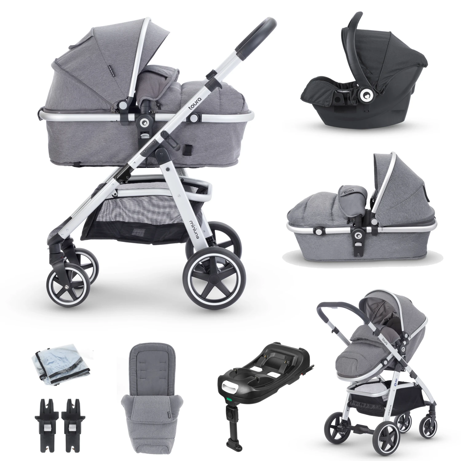 Mini Uno Toura Car Seat Travel System With ISOFIX Base - Grey Herringbone 3 Mini Uno Toura Car Seat Travel System With ISOFIX Base - Grey Herringbone