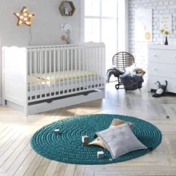 Puggle Henbury Cot Bed And Drawer - Classic White