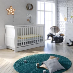 Puggle Alderley Sleigh Cot Bed And Drawer - Classic White