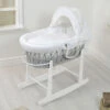 4Baby Padded Grey Wicker Moses Basket & Rocking Stand - White Dimple -Best Baby Sale Store VP23200