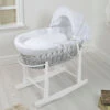 4Baby Padded Grey Wicker Moses Basket & Rocking Stand - White Waffle -Best Baby Sale Store VP23204