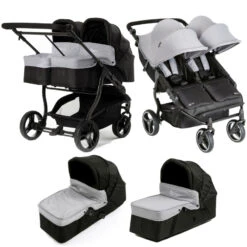 My Child Easy Twin Double Stroller & X2 Carrycot - Grey