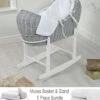 4baby Deluxe 5 Piece Grey Wicker Sleep Pod Moses Basket Bundle - White Dimple -Best Baby Sale Store VP26170