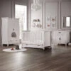 Puggle Prestbury Classic Deluxe Sleigh 6pc Nursery Furniture Set With Drawer & Mini Uno Eco Fibre Cot Bed Mattress - White -Best Baby Sale Store VP450131