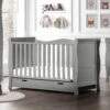 Puggle Prestbury Classic Deluxe Sleigh Cot Bed & Drawer With Mini Uno Eco Fibre Cot Bed Mattress - Grey