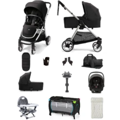 Mamas & Papas Flip XT2 12pc Essentials (i-Snug 2 Car Seat) Everything You Need Travel System Bundle With Carrycot & ISOFIX Base - Black