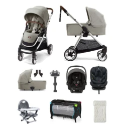 Mamas & Papas Flip XT2 13pc Essentials (i-Snug 2 & Lockton 0+123) Everything You Need Travel System Bundle With Carrycot & ISOFIX Base - Sage Green