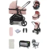 Puggle Monaco XT 2in1 Pram Pushchair Everything You Need Travel System Bundle - Blush -Best Baby Sale Store VP47967