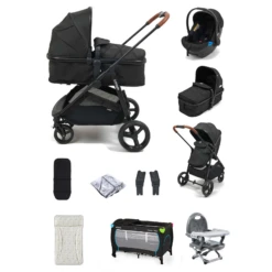 Puggle Monaco XT 2in1 Pram Pushchair Everything You Need Travel System Bundle - Black
