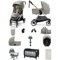 Mamas & Papas Flip XT2 12pc Essentials (i-Snug 2 Car Seat) Everything You Need Travel System Bundle With Carrycot & ISOFIX Base - Sage Green