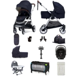 Mamas & Papas Flip XT2 12pc Essentials (i-Snug 2 Car Seat) Everything You Need Travel System Bundle With Carrycot & ISOFIX Base - Navy