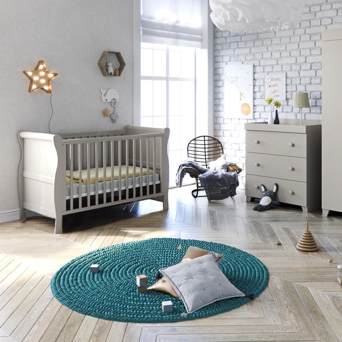 Puggle Alderley Sleigh Cot Bed 4 Piece Nursery Furniture Set With Mini Uno Eco Fibre Cot Bed Mattress - Classic Grey 3 Puggle Alderley Sleigh Cot Bed 4 Piece Nursery Furniture Set With Mini Uno Eco Fibre Cot Bed Mattress - Classic Grey