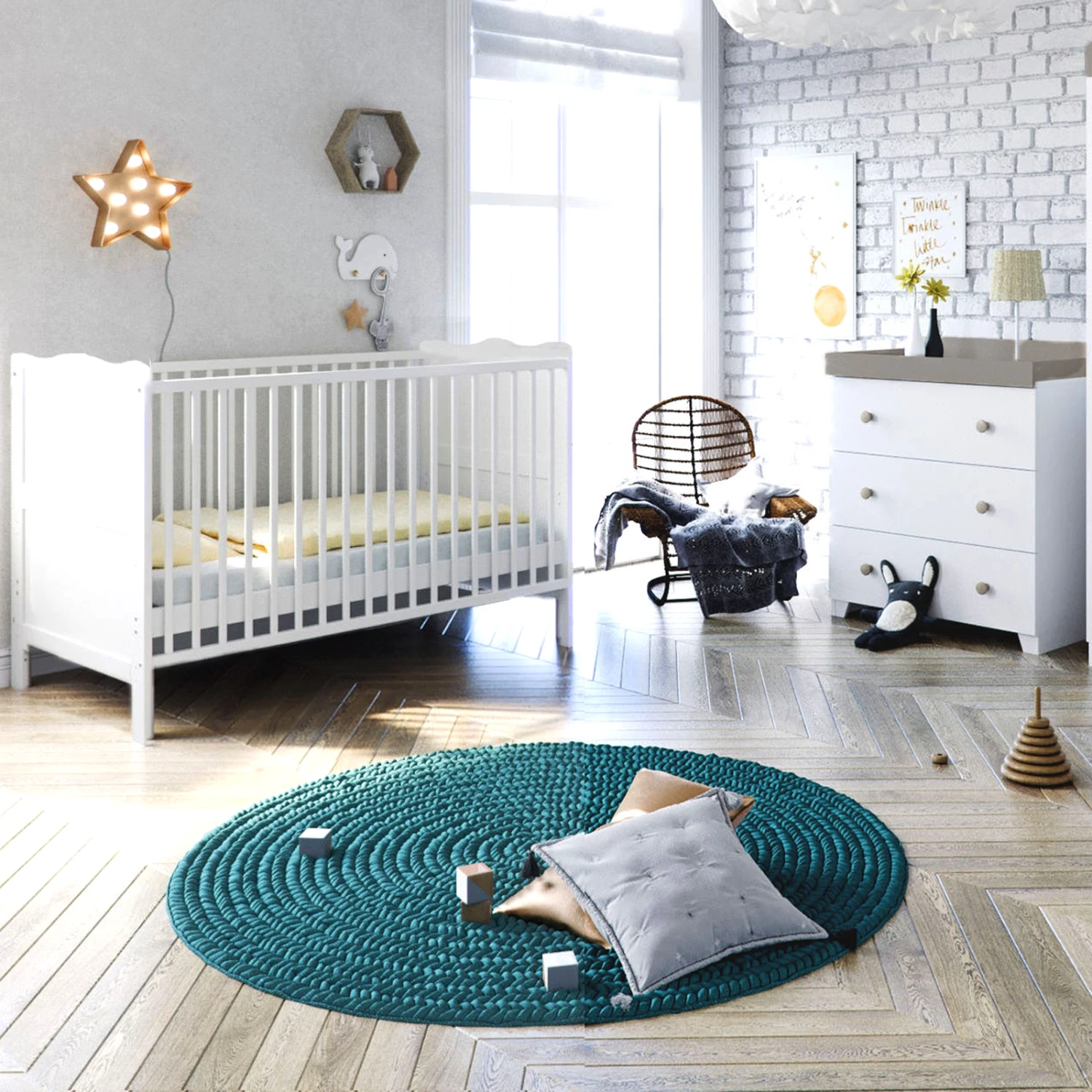 Puggle Henbury Cot Bed 4 Piece Nursery Furniture Set With Mini Uno Eco Fibre Cot Bed Mattress - White & Grey 3 Puggle Henbury Cot Bed 4 Piece Nursery Furniture Set With Mini Uno Eco Fibre Cot Bed Mattress - White & Grey