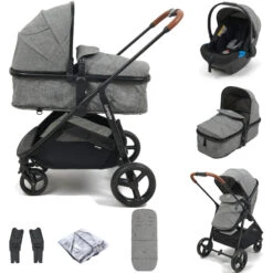 Puggle Monaco XT 2in1 Pram Pushchair Travel System - Graphite Grey