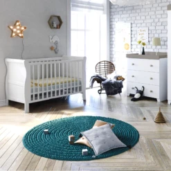 Puggle Alderley Sleigh Cot Bed 3 Piece Nursery Furniture Set - White & Grey