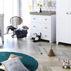 Puggle Alderley Sleigh Cot Bed 4 Piece Nursery Furniture Set With Drawer - White & Grey -Best Baby Sale Store WhiteGreyDresser 2