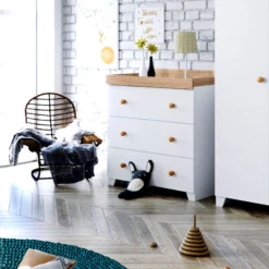 Puggle Alderley Sleigh Cot Bed 4 Piece Nursery Furniture Set With Drawer - White & Oak -Best Baby Sale Store WhiteOakDresser 3