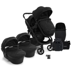 ICandy Orange 3 Twin Pushchair & Carrycot Complete 20 Piece Summer Bundle - Black Crush