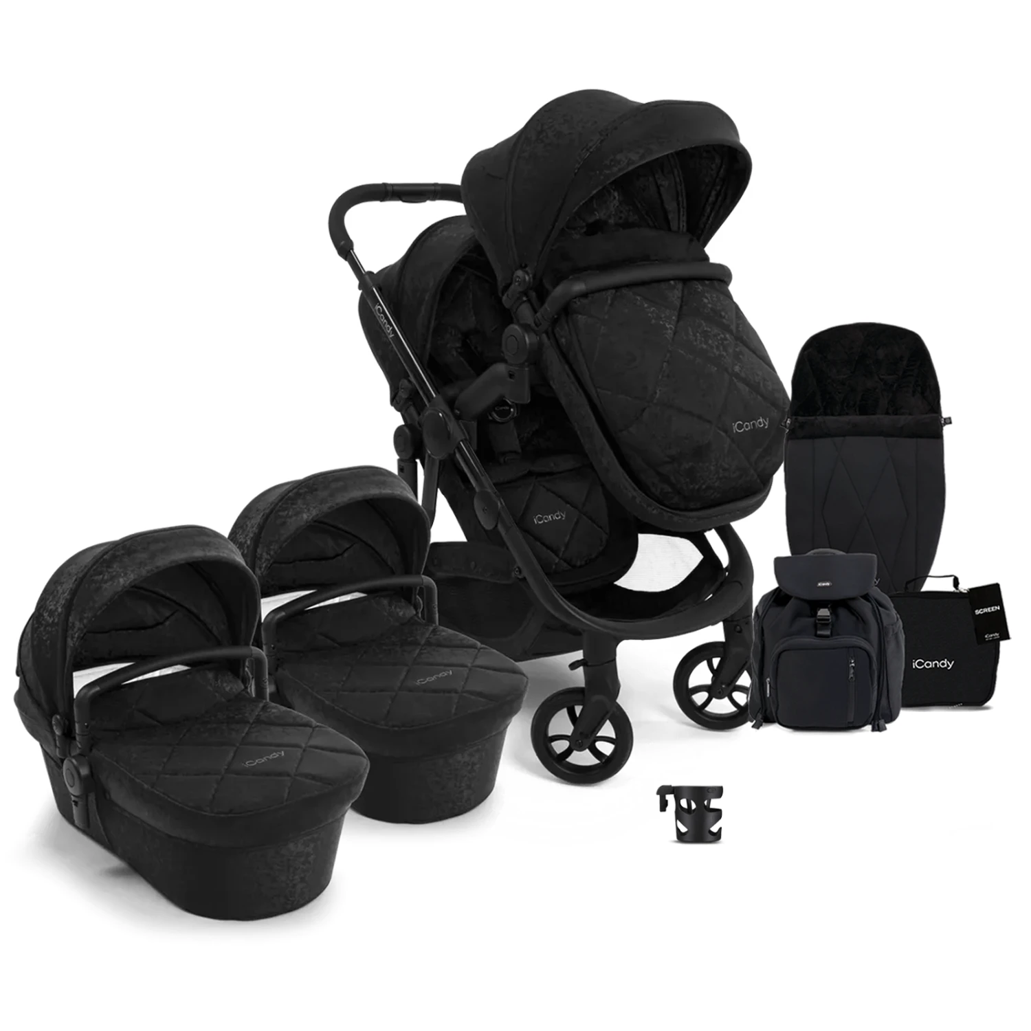 ICandy Orange 3 Twin Pushchair & Carrycot Complete 20 Piece Summer Bundle - Black Crush 3 ICandy Orange 3 Twin Pushchair & Carrycot Complete 20 Piece Summer Bundle - Black Crush