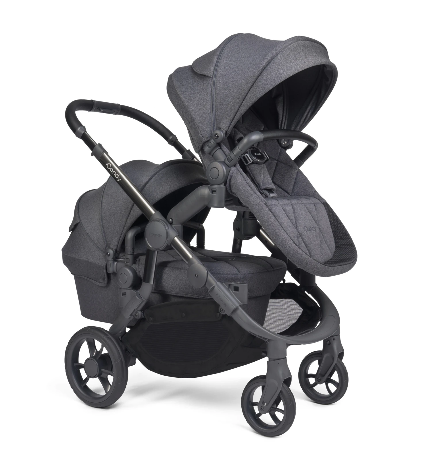 ICandy Orange 3 Double Pushchair & Carrycot Complete 19 Piece Bundle - Dark Slate Marl Phantom 6 ICandy Orange 3 Double Pushchair & Carrycot Complete 19 Piece Bundle - Dark Slate Marl Phantom - Image 4