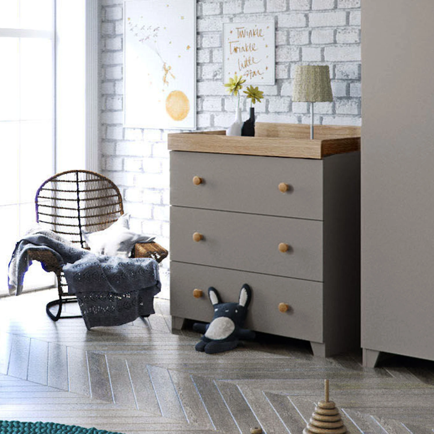 Puggle Henbury Cot Bed 4 Piece Nursery Furniture Set With Essential Spring Mattress - Grey & Oak 6 Puggle Henbury Cot Bed 4 Piece Nursery Furniture Set With Essential Spring Mattress - Grey & Oak - Image 4