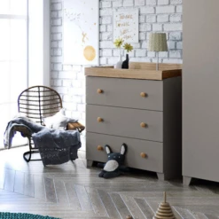 Puggle Alderley Sleigh Cot Bed 4 Piece Nursery Furniture Set With Drawer - Grey & Oak -Best Baby Sale Store dressergreyoak 7