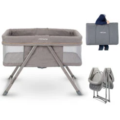 Mini-Uno SwiftFold Bedside Foldable Crib - Light Grey