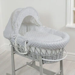 4Baby Luxury Padded Grey Wicker Baby Moses Basket - Grey Dimple