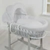 4Baby Luxury Padded Grey Wicker Baby Moses Basket - Grey Waffle -Best Baby Sale Store npgreywaffleongreywickerbasketgreystand
