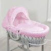 4baby Deluxe Padded Grey Wicker Moses Basket - Pink Dimple -Best Baby Sale Store pinkdimpleongreywickerbasketgreystand 2