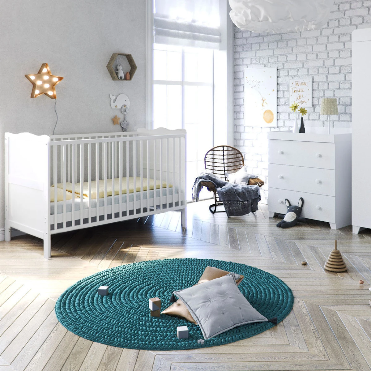 Puggle Henbury Cot Bed 4 Piece Nursery Furniture Set With Mini Uno Essential Spring Cot Bed Mattress - White 140 X 70cm - Classic White 3 Puggle Henbury Cot Bed 4 Piece Nursery Furniture Set With Mini Uno Essential Spring Cot Bed Mattress - White 140 X 70cm - Classic White