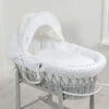 4baby Wicker Moses Basket 3 Piece Dressing Set - White Dimple -Best Baby Sale Store whitedimpleongreywickerbasketgreystand