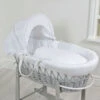 4baby Deluxe Padded Grey Wicker Moses Basket - White Waffle -Best Baby Sale Store whitewaffleongreywickerbasketgreystand